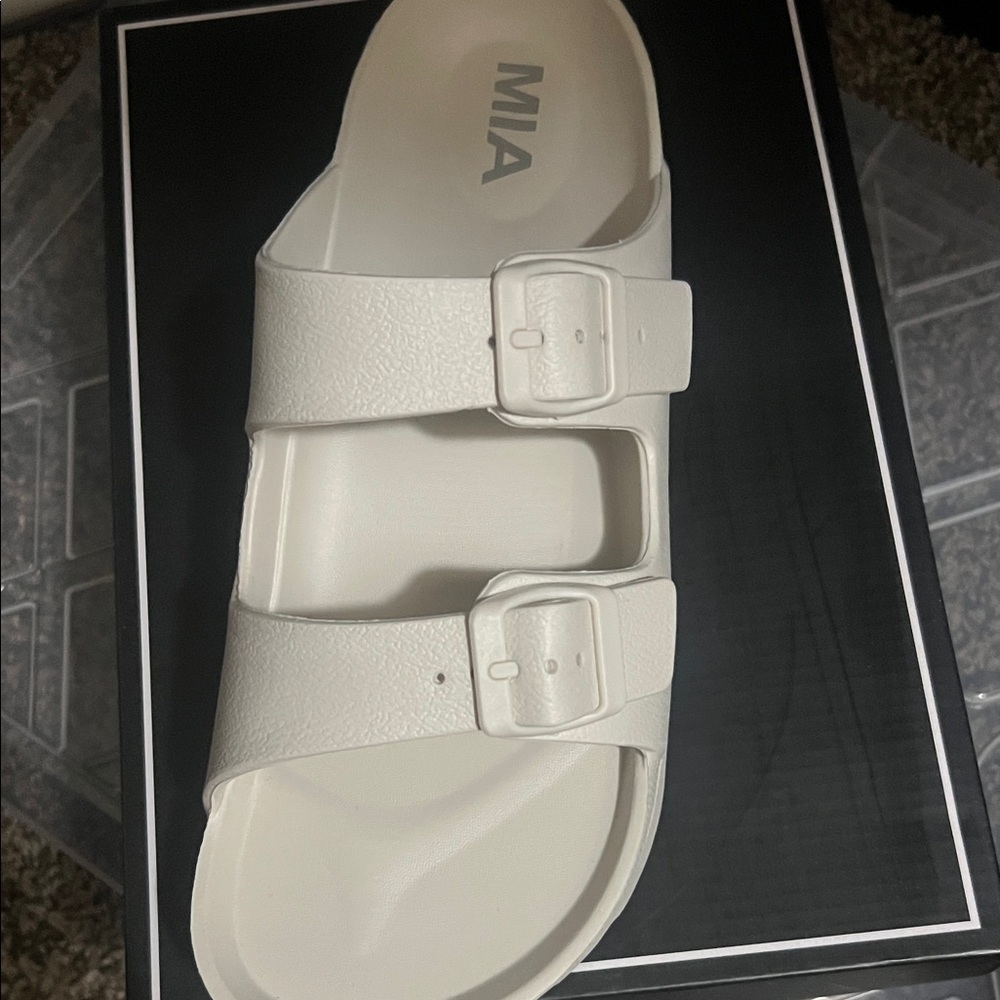 MIA Cream Double Buckle Slides